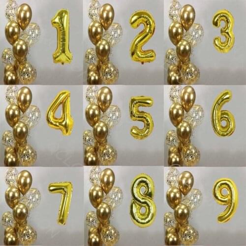 11pcs 0 1 2 3 4 5 6 7 8 9 Gold Number Foil Balloons Birthday Girl Boy Princess Baby Birthday Party Decoration Supplies Wholesale