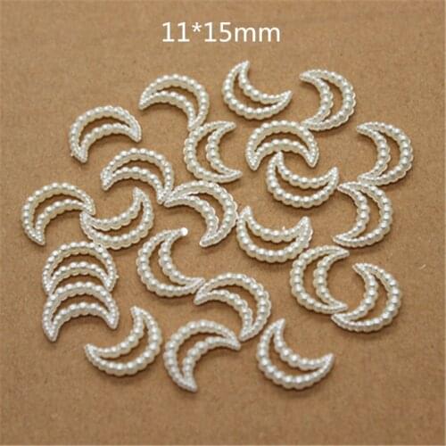 200pcs 11*15mm Hollow Moon Shape Flatback Resin Imitation Pearl Beads DIY Wedding Garment Decoration