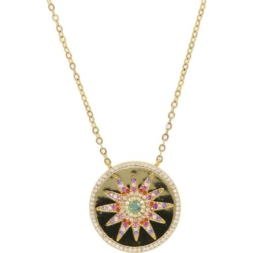 2021 Christmas Minimal Simple Geometric Necklace Flower Coin Charm Rainbow Colorful Cz Paved Dainty Jewelry For Women Lady Gift