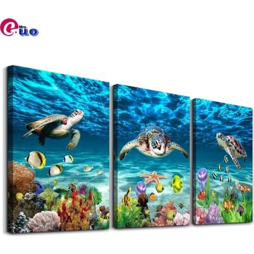 3 pcs Full Square Diamond Painting 5D DIY Diamond Embroidery Cross Stitch Under Sea Animal landscape Sea turtle Mosaic Crafts