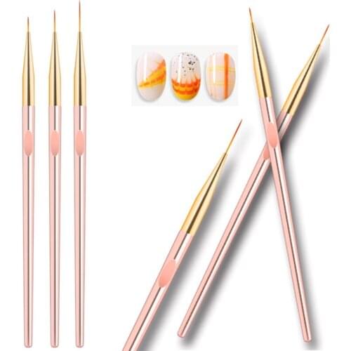 3Pcs/set Nail Art Line Painting Brushes Metal Handle Thin Liner Drawing Pen DIY UV Gel Tips Design Manicure Tool Kits
