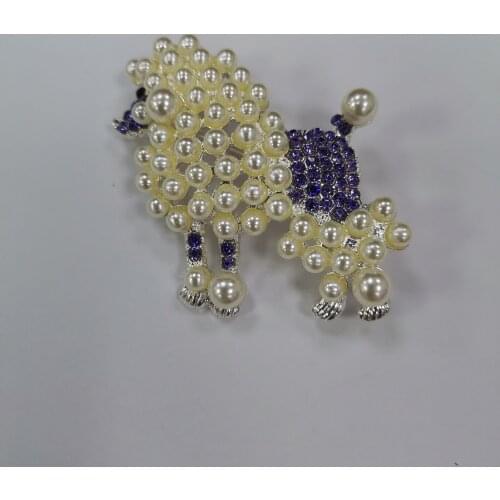 Free shipping Poodle rhinestone and pearl Brooch ,Crystal Pearl Silver Poodle Broach, Dog Brooches Jewelry