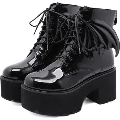 New Fashion Angel Wing Ankle Boots High Heels Leather Womens Platform Boots Punk Gothic Sexy Model Shoes Prefect High Heels 2021