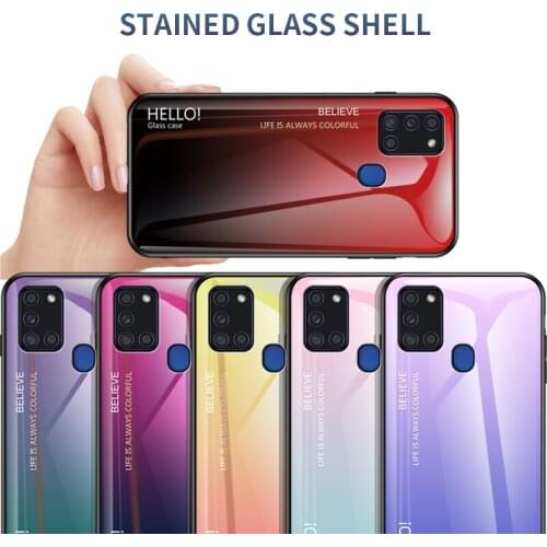 For Samsung Galaxy A21S Case Luxury Hard Tempered Glass Gradient marble Protective Back Cover case For samsung a21s phone shell
