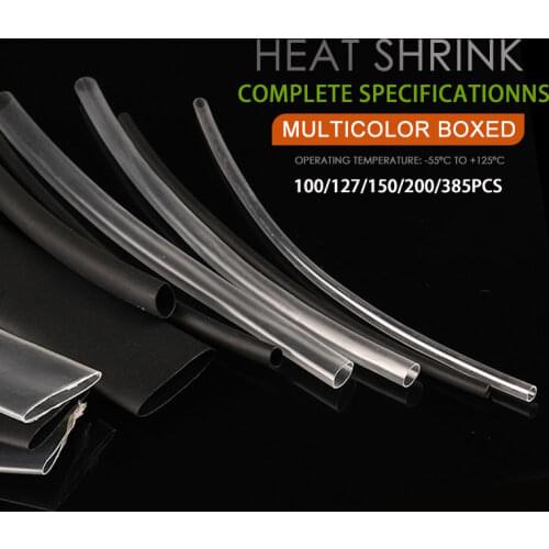 Mix Size Boxed Black Polyolefin Shrinking Heat Shrink Tube Wire Cable Insulated Sleeving heat shrink tubing Set High Quality