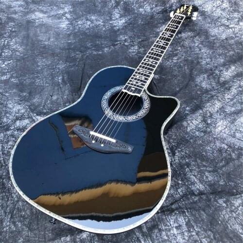 Black Solid Spruce Top 6 Strings Acoustic Guitar Abalone Carbon Fiber Tortoise Shell Ovation Electric EQ Guitars