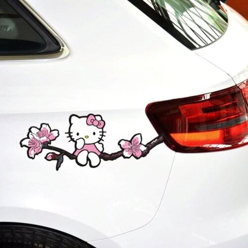 Dawasaru Flower Branch KT Pink Cartoon Cute Lovely Car Stickers Creative Decoration Decals Auto Tuning Styling