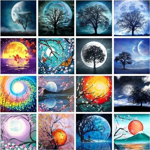 DIY Diamond Painting 5D Water Moon Full Diamond Embroidery Landscape Wall Sticker Diamond Mosaic Cross Stitch Set Home Decor