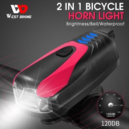 WEST BIKING Waterproof Bike Horn Light USB Charging Power Display Flashlight MTB Road Cycling Front Light Bicycle Accessories