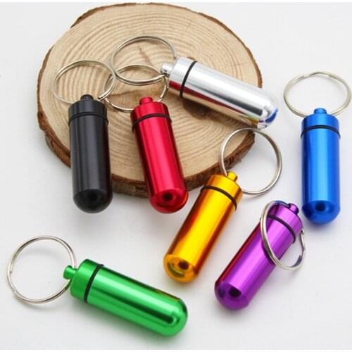 FYJS Unique Silver Plated Circle Metal Many Colors Portable Pill Bottle Key Chain Could Open Fashion Jewelry
