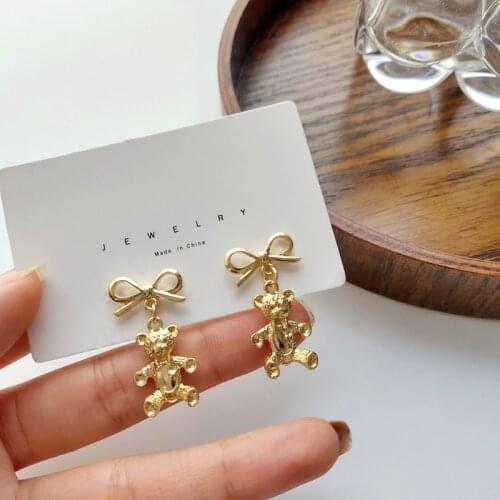 Korean Style Gold Color Bowknot Clip Earrings Fashion Cute Bow Cartoon Bear Clip Earrings Without Piercing for Women Girls
