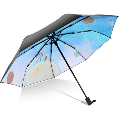 Creative Sun Umbrella Little Prince Women Lady Rain Sunny Umbrella 3 Folding 8 Ribs Sunshade Wind Resistant Frame Paraplu