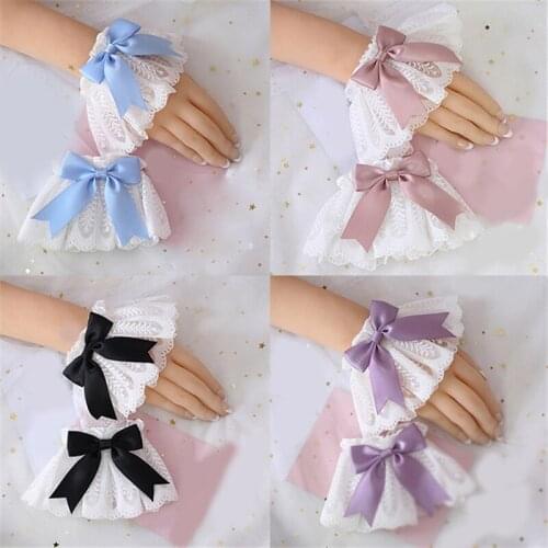 1 pair Sweet Lolita Hand Sleeve Japanese Style Bowknot Hand Wrist Cuffs Girl Party Cosplay Prop Decor Women Girl Gift