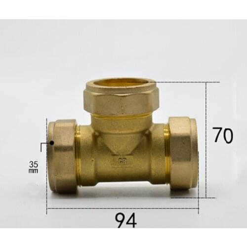 Brass Tee 3 Way Commpression Fitting Union Connector Fit Tube OD 35mm Water Gas Fuel