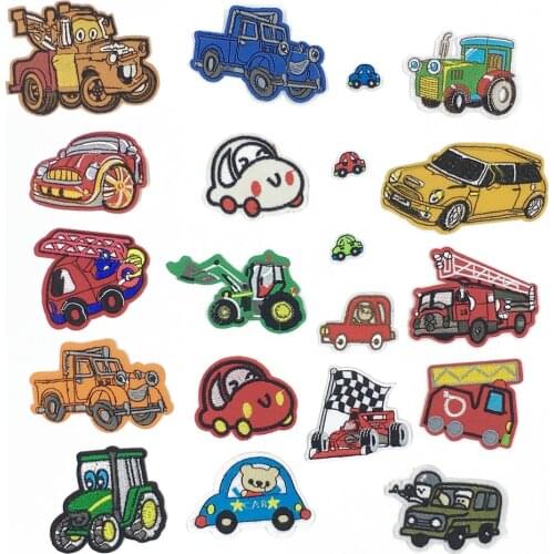 Cartoon Car Hot Melt Adhesive Stickers Stripe Patch Stickers Embroidery DIY Children Clothes Pants Ironing Stickers Accessories