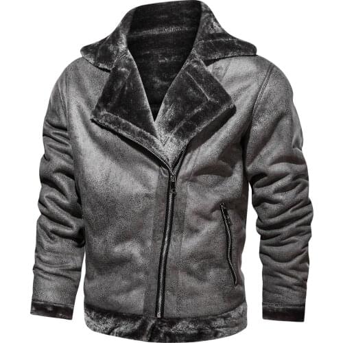 2020 Mens Fur Jacket Plus Size Warm Padded Fur Jacket Motorcycle Outdoor Cotton-padded Zipped Jacket