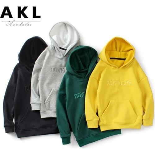 Winter New Boys Hoodies Kids Korean Hooded Long Sleeve Sweatshirt Casual Loose Letter Plus Velvet Warm Hoodies for Boy 6-11 Y