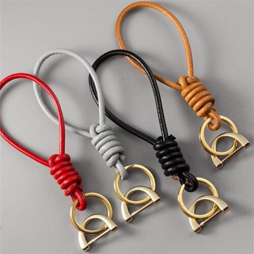 First Layer Cowhide Keychain Lanyard Car Key Chain Holder Metal Key Ring Keychain Accessories DIY Bag Pendant Key Chain Holder