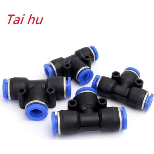 Conector de tubo de plástico de ajuste rápido, accesorio de empuje en T, 3 vías, PE4, 6, 8, 10, 12MM, 5/32, 1/4, 5/16, 3/8 y 1/2