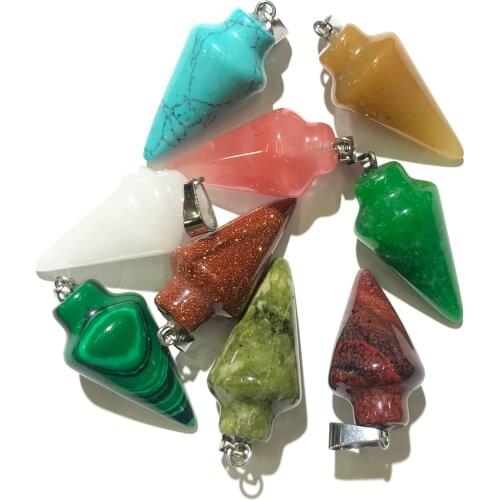 Natural Stone Pendant Necklace Accessories Cone Shape Crystal Agates Stone Rose Quartz Charms For Jewelry Making Bracelet