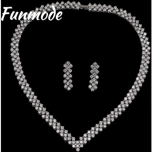 Funmode Luxury Jewelry Sets with AAA Cubic Zirconia Micro Pave,geometric Design Jewelry for Women Wedding Jewelry Sets F007K