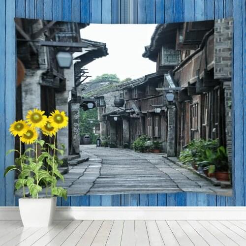 Ancient Town Old Wooden House Tapestry Wall Hanging Courtyard Balcony Bedroom Dorm Decor Tapestries Home Art Adornment Curtain