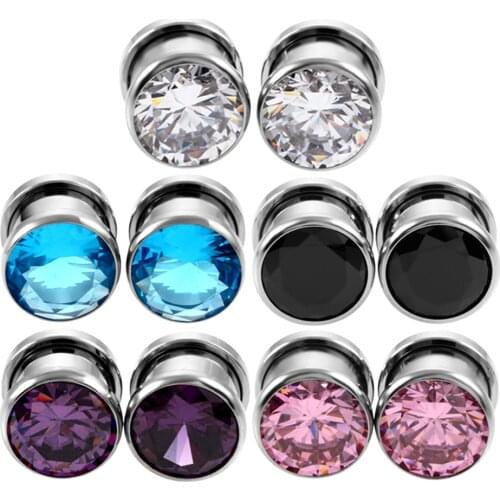 10pcs/lot Steel BLING CZ Crystal Gem Ear Flesh Tunnel Plugs Assorted Color Screw Fit Ear Gauges Stretching Piercing Body Jewelry