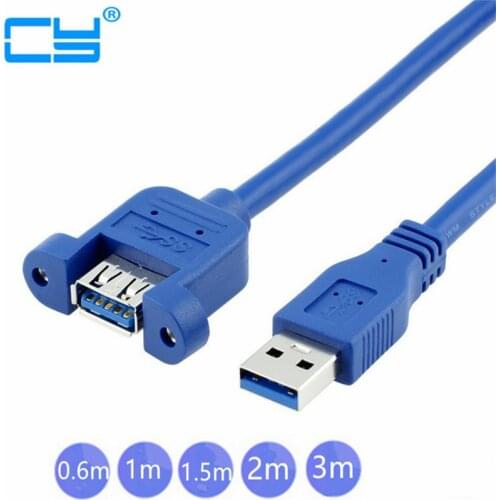 USB 3.0 male to female extension Cable panel mount screw lock connector adapter (With screws) 0.6m.1m.1.5m 1.8m 3m