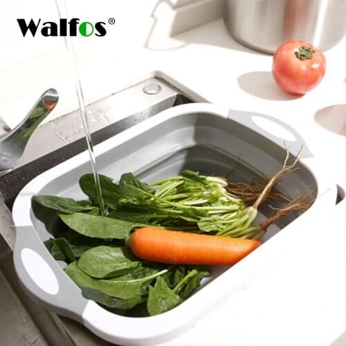 WALFOS Kitchen Chopping Block Foldable Cutting Board With Kitchen Chopping Boards Washing Basket Drain Kitchen Organizer
