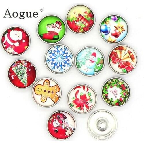 Factory Fashion 12pcs High Quality 18mm Merry Christmas Glass Metal Snaps buttons DIY Snap Charms Jewelry Bracelet&Bangle