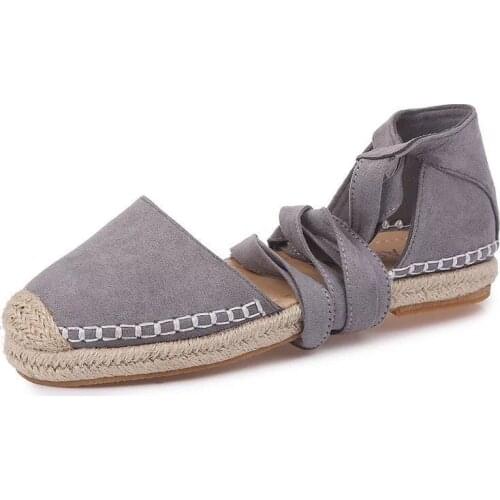 2020 European and American flat sandals straw linen strapping big size womens shoes popular