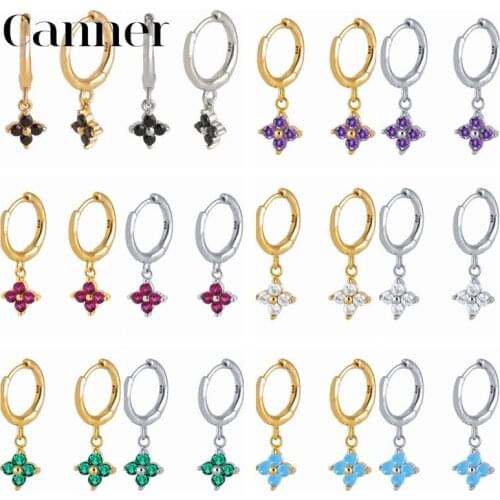 Canner Huggie Earrings For Women 925 Sterling Silver Snowflake CZ Earings Black Purple Piercing Jewelry 2021 Trend Pendientes W5