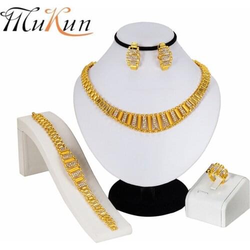 MUKUN African Beads Jewelry Set Crystal Costume Nigerian Wedding Jewelry Sets For Women Vintage Charms Gold Color Necklace Set