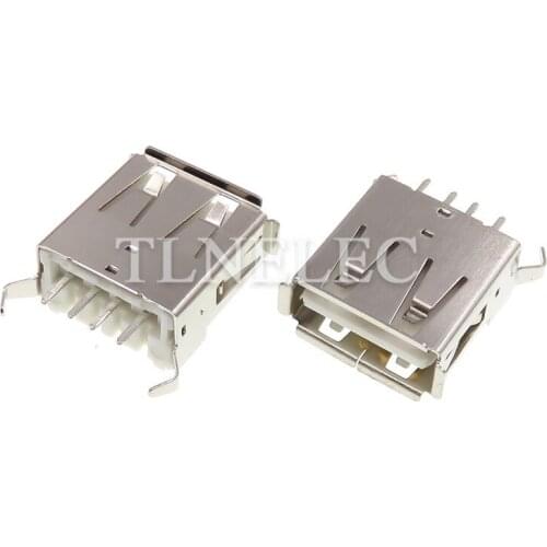 10pcs Type-A 4 Pins Curly Edge Famale Straight Insert Plug Port USB 2.0 Interface Bend Corner Fixed Connector Socket