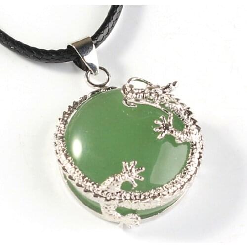100-Unique Silver Plated Chinese Style Dragon Wrap Natural Green Aventurine Half Round Bead Pendant Classic Jewelry