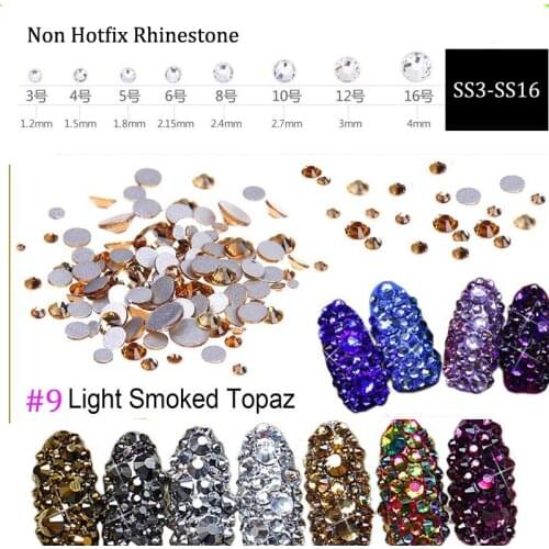 3D Nail Art Rhinestone ss3 ss4 ss5 ss6 ss10 ss12 ss16 1440 pcs Glass Light Topaz Rhinestone Non Hot-Fix Nail Art Decoration