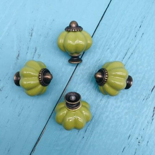 8x Green Ceramic Alloy Door Knobs Kitchen Cupboard Closet Drawer Cabinet Pull Handles 34mm Ceramic Knob Furniture Accessories