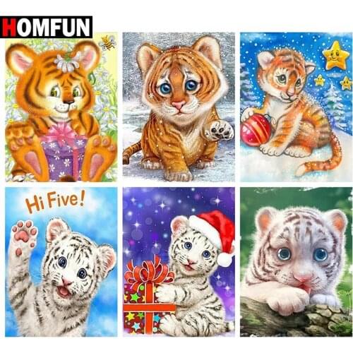 HOMFUN DIY 5D Diamond Painting "Animal tiger" Full Diamond Embroidery Sale Picture Of Rhinestones For Festival Gifts