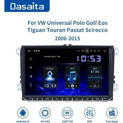 Dasaita for VW GPS Polo Golf Eos Tiguan Seat leon Passat 9" IPS Screen 2 Din Car Radio Android 10 Carplay Car Stereo TDA7850