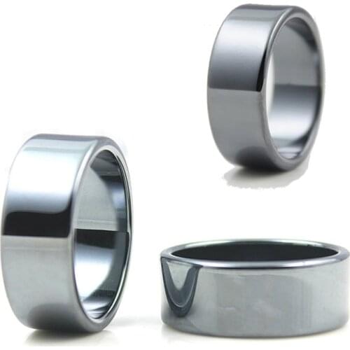 Free Shipping Flat Hematite Ring 10mm Wide (1pc) Male and Female Fashion 5A Quality Jewelry Black Magnet Ring