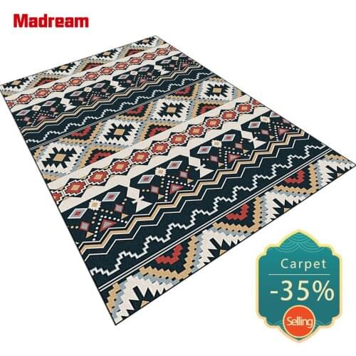 Bohemian Vintage Carpet Black White Fashion Geometry Rugs Living Room Ethnic Style Bedroom Decor Floor Mats Non-Slip Area Rugs