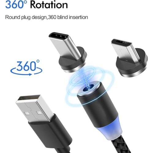 Fast Charging Type C Cable LED 2A Magnet Mini USB Cable Charger Data Mini Micro 2M Mobile Phone For Xiaomi 1M PC Computer