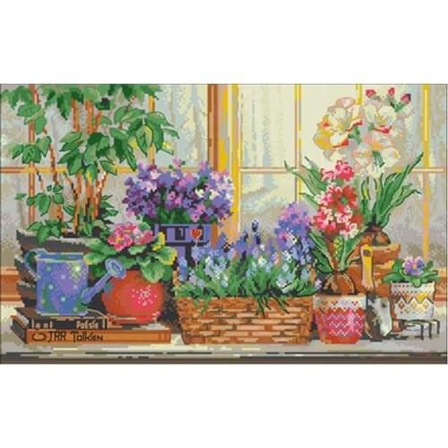 Flowers on the balcony patterns Counted Cross Stitch 11CT 14CT 18CT DIY Cross Stitch Kits Embroidery Needlework Sets home decor