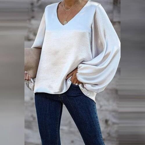 Casual New V Neck Solid Color T-shirts 2021 Fashion Summer Long Sleeves Loose Pullover Top Office Lady Elegant T-shirts