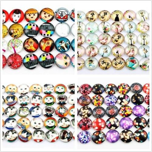 Hot Sale 50pcs 12mm 4 style New Fashion Mixed Handmade Photo Glass Cabochons Pattern Domed Jewelry Accessories Supplies