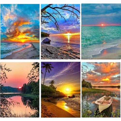 Diy Diamond Painting Landscape Sunset Sea Kit Full Drill5D Embroidery Scenery Mosaic Art Picture of Rhinestones Home Decor Gift
