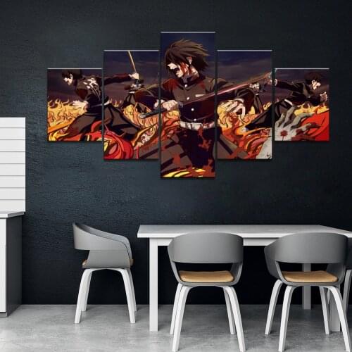 Canvas Painting 5 Piece HD Picture Japan Anime Picture Demon Slayer Ghost Team Comics Art Wall Decor Paintings Home Room Decor