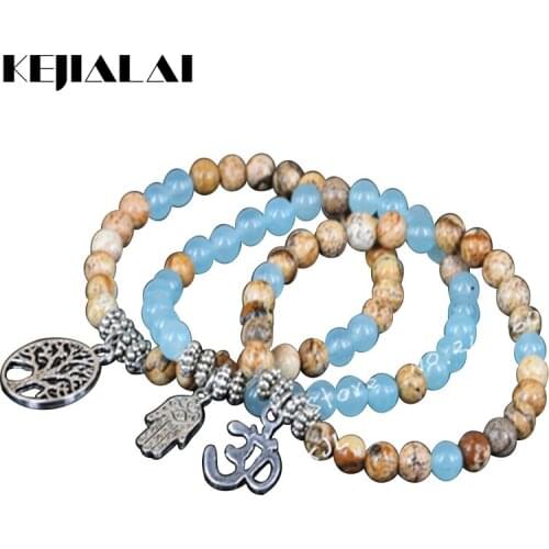 KEJIALAI Natural 8mm Round Beads Charm Bracelet With Silver Color Pendant Gem Stone Beads Bracelet Women Fashion Bracelet A0445