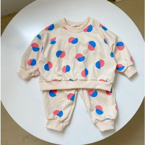 2021 new cotton girls boys 2 pcs set autumn cotton printed sweatshirt+long pants cool soft kids suit