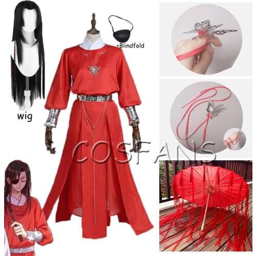 Hua cheng Cosplay Tian guan ci fu Black Long Cosplay Costmes all set Halloween women men cosplay costume Wig and umbrella